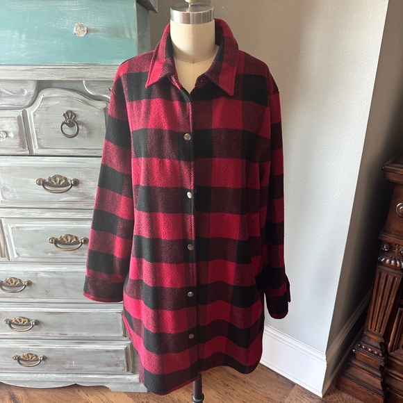 BB Dakota Steve Madden Buffalo Plaid Wool Blend Red/Black Tunic Shaket - Picture 4 of 8